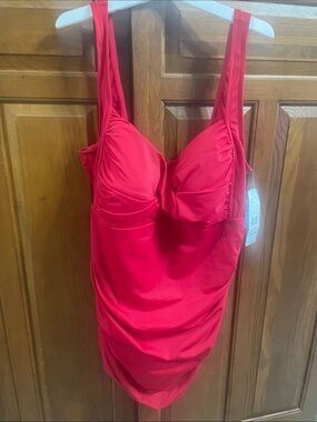 Red One-Piece Swimsuit, Simply Slim tummy control Sz.3X 22/24 NWT